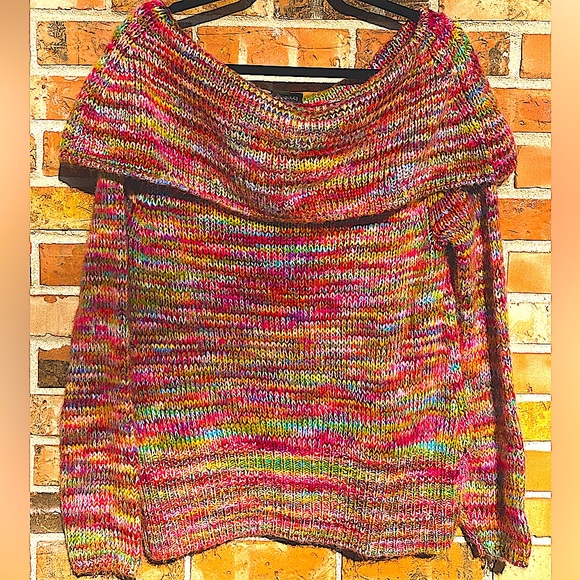 Lane Bryant Rainbow Mix Of Colors Chunky Sweater.Cowl Neck. Woman’s Size 14-16. - Picture 1 of 8